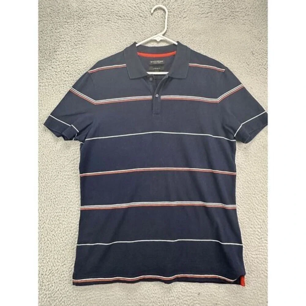 Banana Republic Shirt Men Large Blue Stripe Polo Luxury Touch Standard Fit Rugby